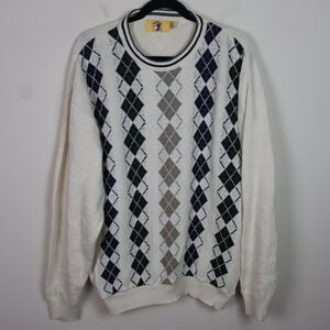 Duck Head Sweater Mens Extra Large Cream Argyle Textured Tennis Preppy Vintage